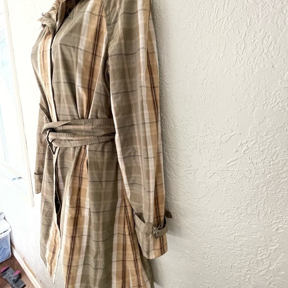 Banana Republic Plaid Trench Coat Sz M - Picture 3 of 7